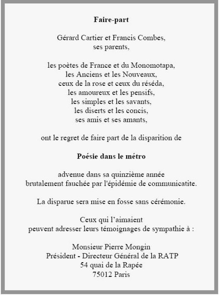 Fin de la po&eacute;sie dans le m&eacute;tro